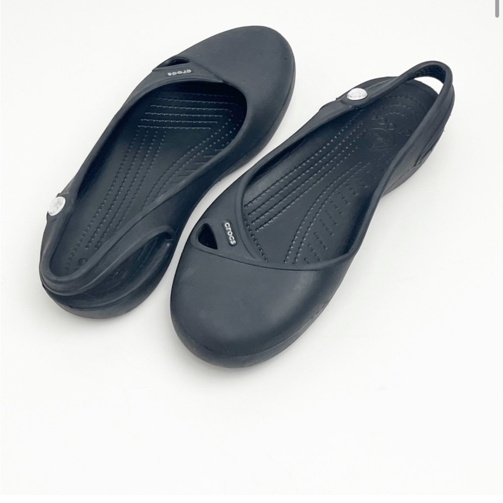 CROCS Kadee Ballet Black Sling Back Flat Slip On Shoes, Size 10